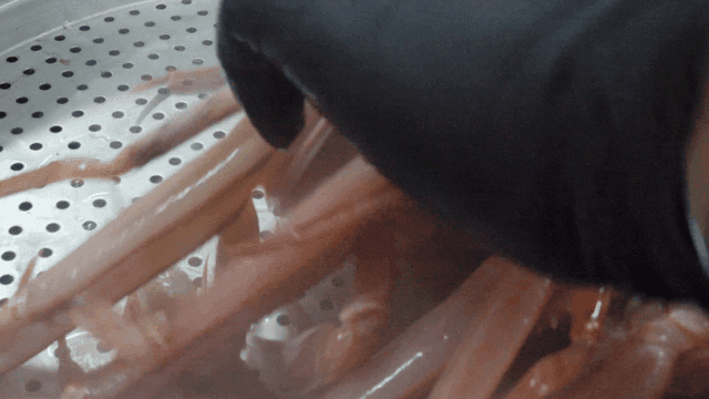 금속 찜기에 넣어지는 게들