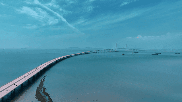 Long bridge stretching over sea