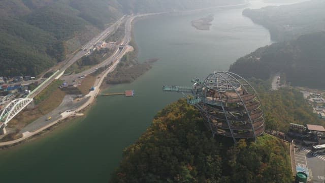 Scenic Mountains and River Seen from a Skywalk