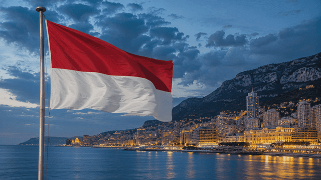 Monaco flag and city night view