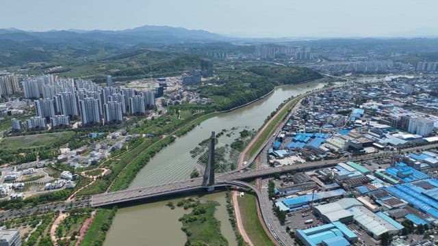 Cityscape with a river and bridge