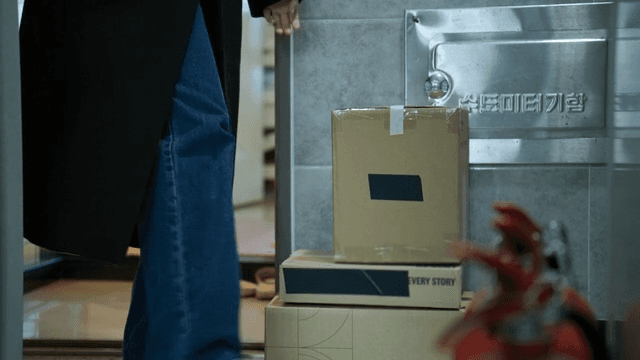 Woman carrying delivery box in front of her house