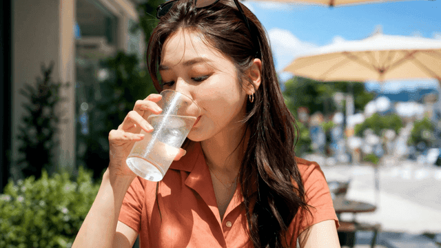 여름에 시원한 음료를 마시는 여성