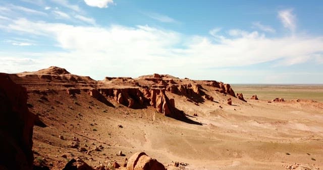 Expansive desert landscape with cliffs