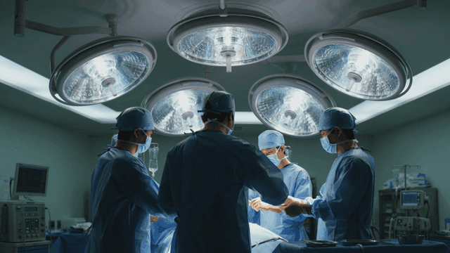 Doctors performing surgery in an operating room