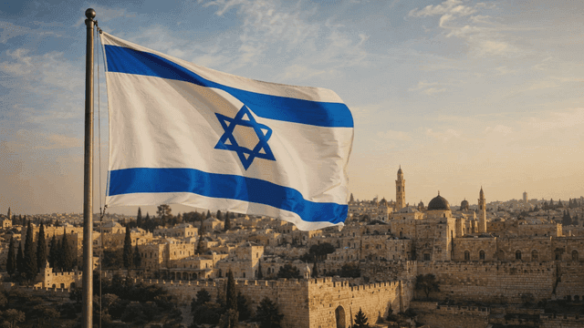 Scene of Israeli flag fluttering in wind
