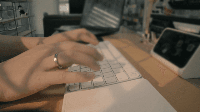 Keyboard typing hands and headset