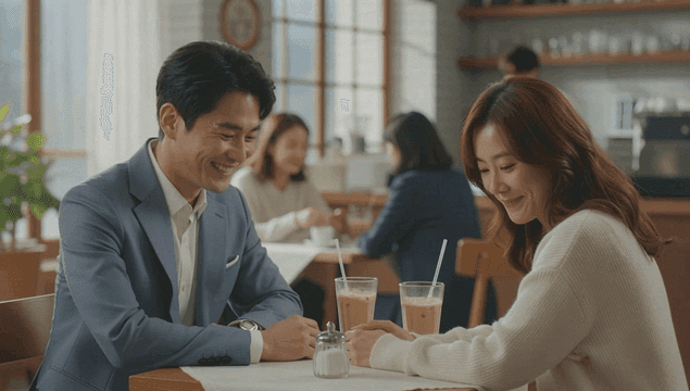 아늑한 카페에서 커피를 즐기는 커플