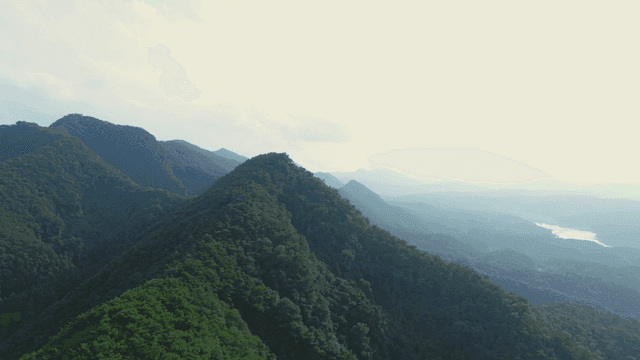 밝은 하늘 아래 푸른 산