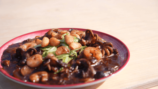 Plate of seafood jajangmyeon