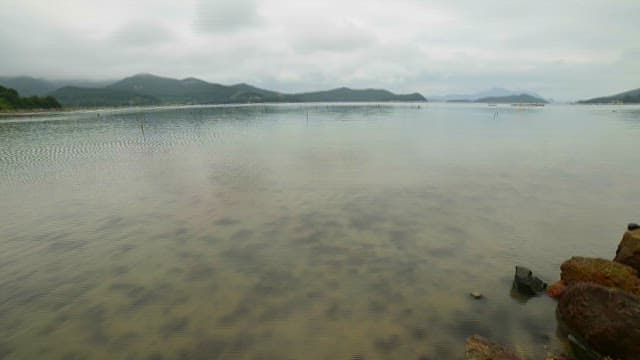 조용한 해안 갯벌의 밀물