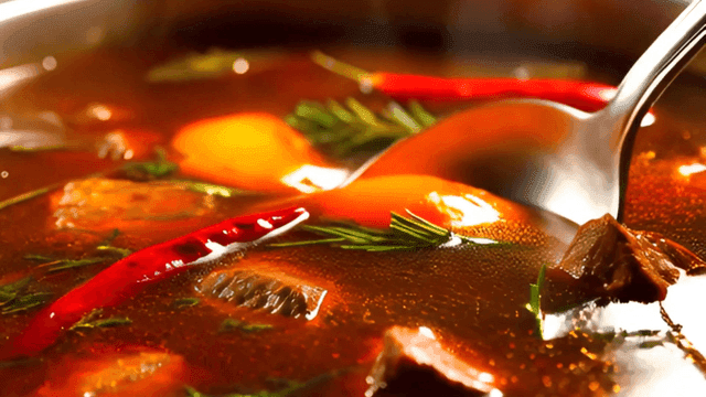 채소와 허브가 들어간 진한 국물