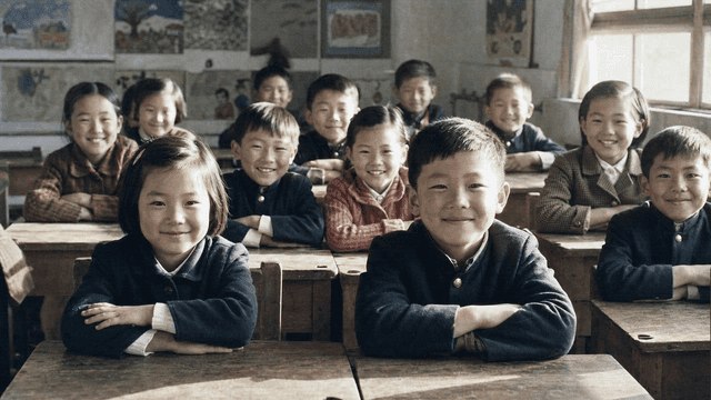 Smiling children at elementary school in 70s