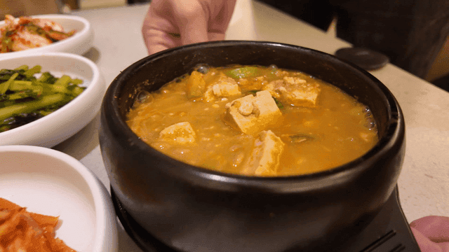Korean side dishes and soybean paste stew