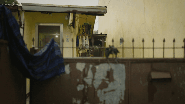 Shabby house with laundry hanging