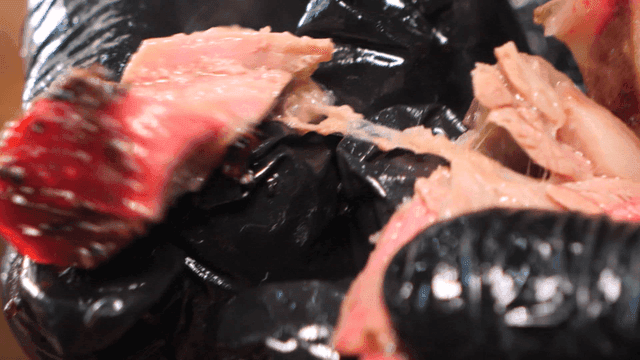 Texas barbecue torn apart by gloved hands