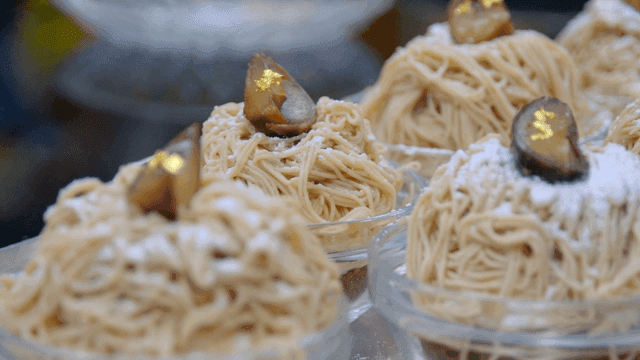 Mont Blanc, delicate chestnut cream in glass bowl