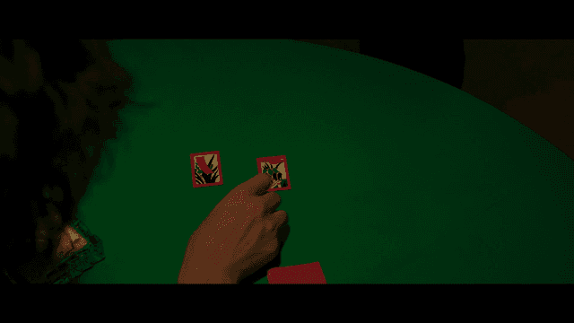 Back view of person gambling with Hwatu cards