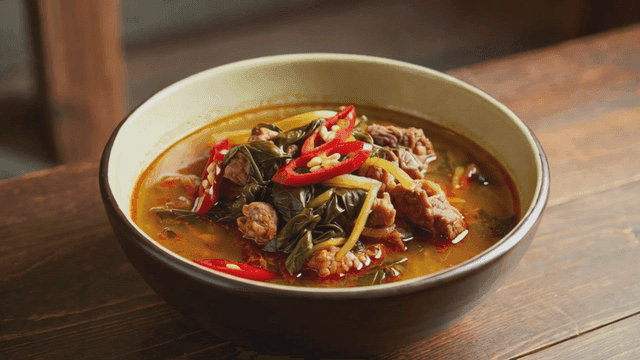 Spicy dried cabbage soup with vegetables