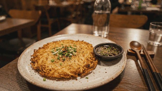 Potato pancake served with dipping sauce