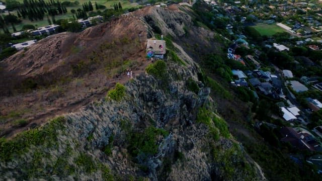 Aerial View of Hikers on a Mountain Trail