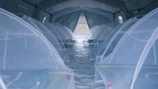 Medical Beds Side by Side in a temporary medical tent