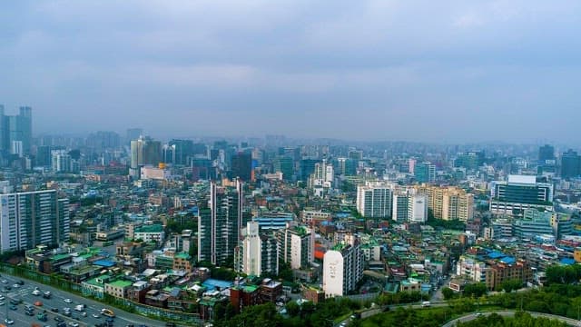 Gloomy Cityscape with Dark Sky