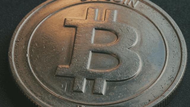 Close-up of a Bitcoin coin