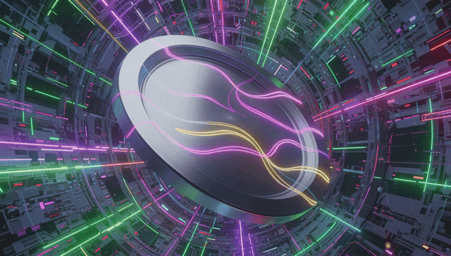 Futuristic digital tunnel with neon lights