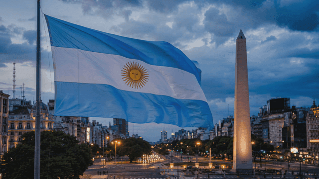 Argentine flag in city night view