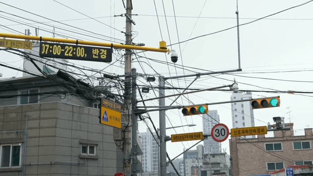 Urban intersection with traffic lights
