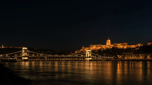 Night to dawn view of the Széchenyi Chain Bridge and Buda Castle