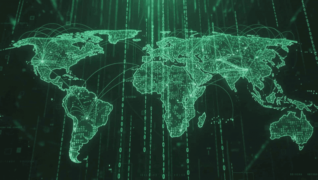 Digital world map with data connections
