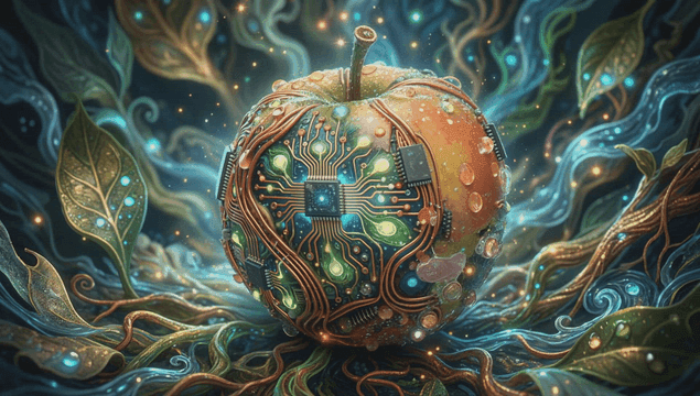 Apple fruit combined with electric circuit