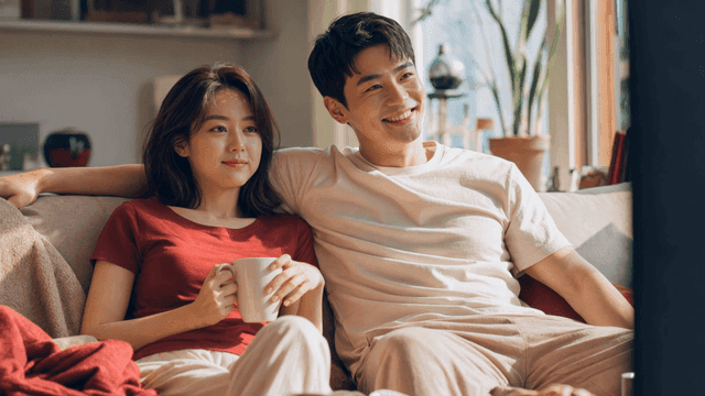 Couple spending relaxing time on sofa