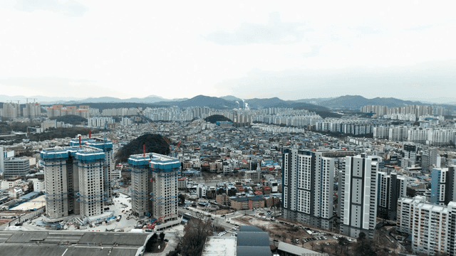 Aerial view of a city with construction
