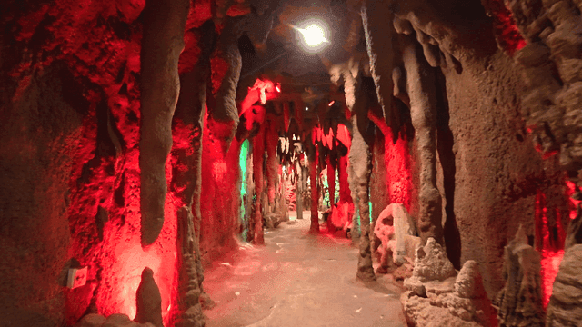 Cave with colorful lights