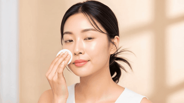 Woman applying skincare product
