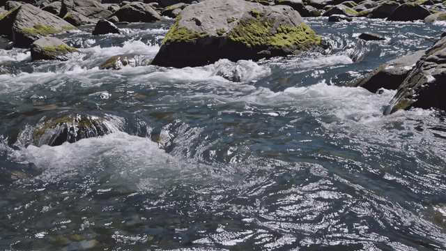 Flowing river with mossy rocks