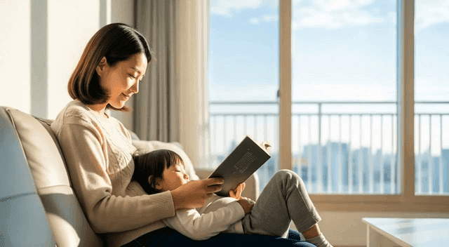 엄마가 아이에게 책을 읽어주는 모습