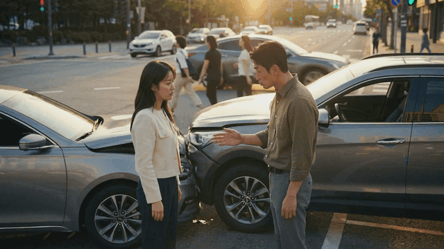 Two people discussing after a car accident