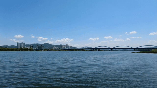 Quiet river with bridge