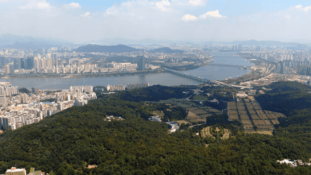 Expansive cityscape with river and greenery