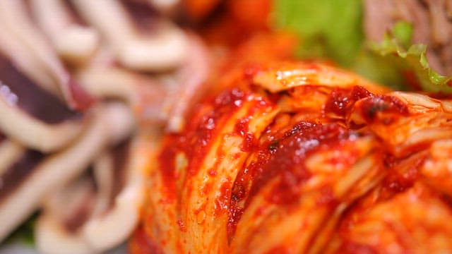 Close-up of spicy kimchi on a plate