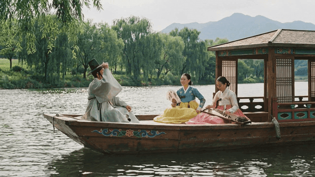 Traditional boat ride with hanbok attire