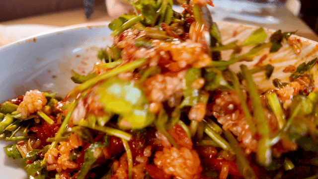 Spoon for mixing deodeok and water parsley bibimbap