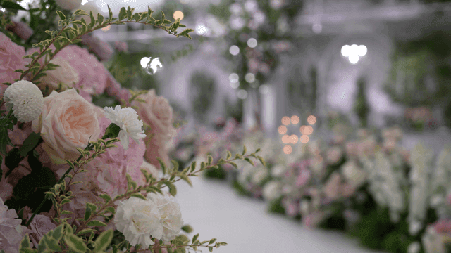 Beautiful flower decorations at wedding hall