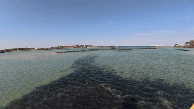 Clear sea and distant coastline