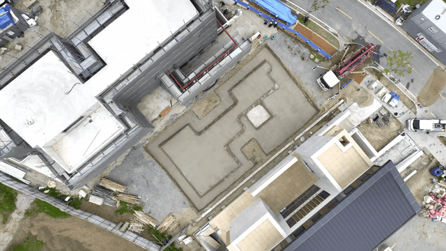 Construction site with concrete foundation