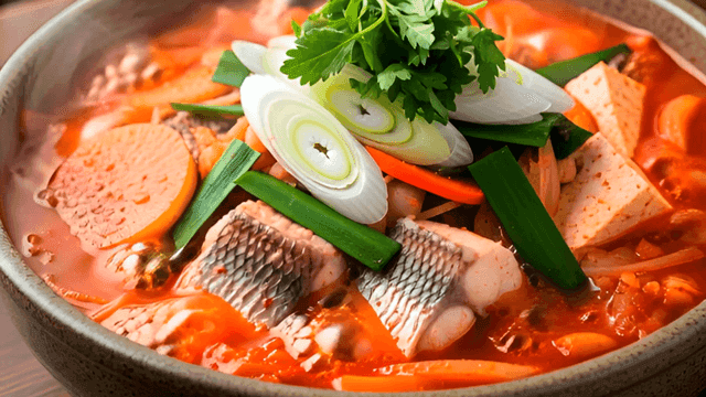야채와 함께 매운 생선 찌개